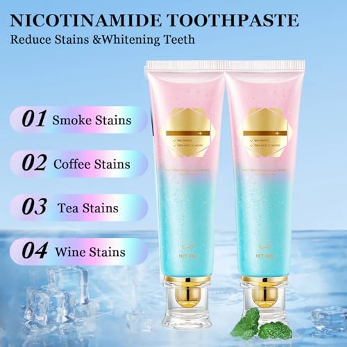 2Pcs Acssart Radiant Whitening Toothpaste, Niacinamide Intensive White Toothpastes, Nicotinamide White Toothpastes, Deep Cleaning Care