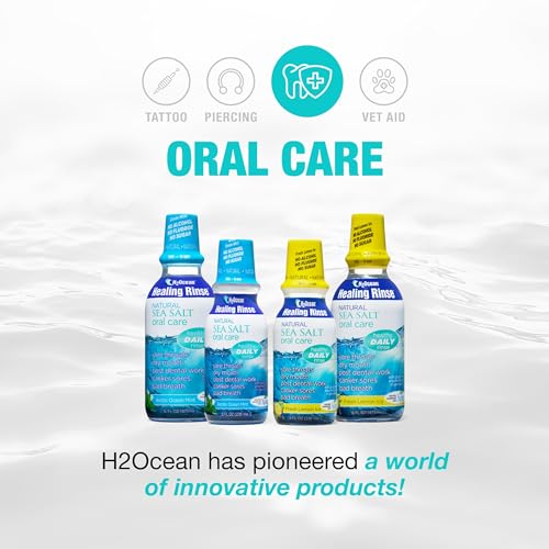H2Ocean Healing Rinse Natural Sea Salt Oral Care - Mouth Rinse for Oral Care - Great for Piercings, Sore Throats & Gum Health - Alcohol- & Fluoride-Free Mouthwash - Arctic Ocean Mint, 16 oz