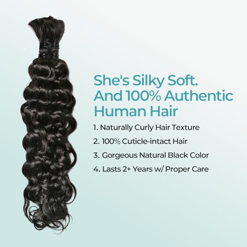 Boho Braids Human Hair for Bohemian Knotless Braids Braiding Hair Wet and Wavy Deep Wave Bulk No Weft 2 Bundles 100g 22 Inch Natural Black - Easy to Install for Salon/Home/Beginners