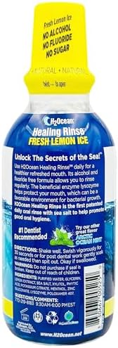2 Pack H2Ocean Healing Rinse Mouthwash- Great Tasting Sea Salt & Xylitol Mouth Wash for Fresh Breath & Dry Mouth - Alcohol & Fluoride Free - Lemon Ice 16oz