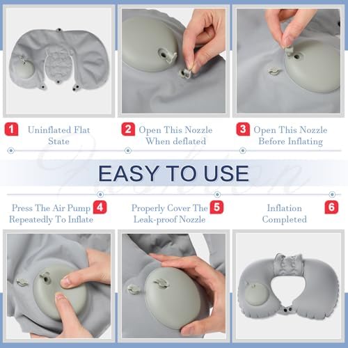 2 Pcs Inflatable Bath Pillows for Tub Bath Head and Neck U Shaped Blow up Full Body Travel Pillow with Adjustable Button Grey and Black Bath Tub Pillows for Airplanes Shower Spa