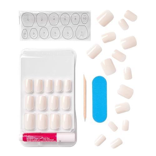 KISS Gel Fantasy Collection Ready-to-Wear Press-On Nails, ‘I Feel You’, Medium Length Square Gel Nails Kit with Pink Gel Nail Glue 0.07 Oz, Manicure Stick, Mini Nail File, and 24 Fake Nails