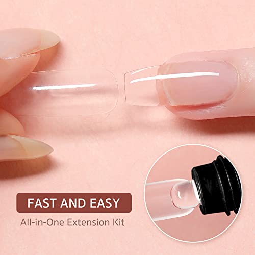 GAOY Poly Nail Extension Gel Kit of 4 Colors with Top Coat Base Coat Dual Forms and Tools Nail Enhancement All-in-One Builder Gel French Manicure Kit