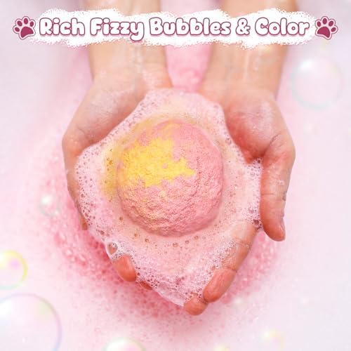 Bath Bombs for Kids with Surprise Inside for Girls Boys, 12 Pack Kids Bath Bombs with Dog & Cat Toys Pretend Playset Handmade Bubble Bath Fizzies Birthday Christmas Gift Set