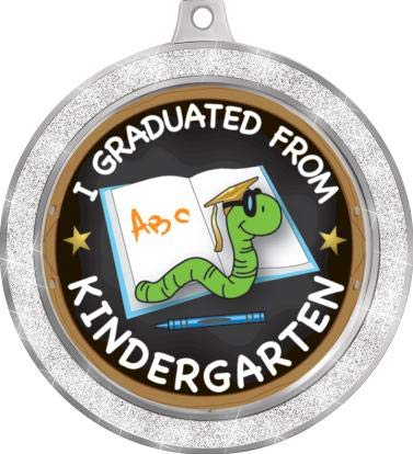 2 1/2" Silver Kindergarten Graduation Medal, Kids Graduation Awards 5 Pack Prime