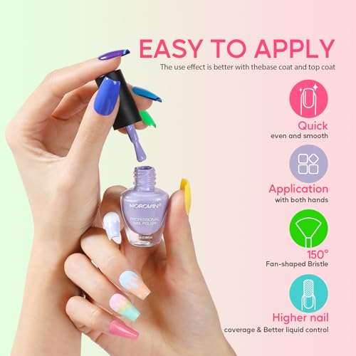 Morovan Nail Polish Set Fingernail: 48PC Air Quick Dry Nail Polish Kit with 2PC Base Top Coat Regular Nail Polish Pack Finger Nail Polish Bulk Gift for Women Girls