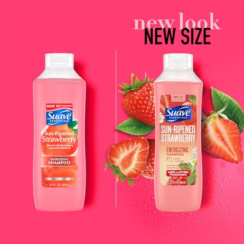 Suave Shampoo, Sun-Ripened Strawberry Family-Size 2-Pack – Energizing Shampoo with Strawberry Extract & Vitamin E, 22.5 Oz Ea
