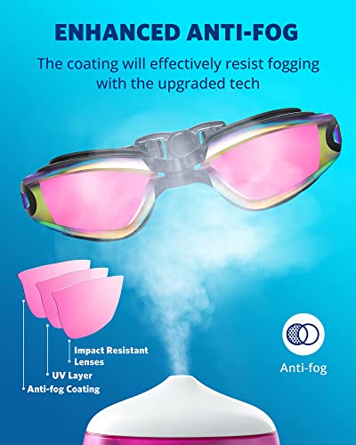 Aegend Swim Goggles, Swimming Goggles No Leaking Full Protection Flexible|Detachable Adult Men Women Youth, Bright Fuchsia