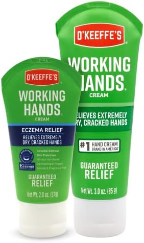O'Keeffe's Working Hands Hand Cream; For Extremely Dry; Cracked Hands; 3 oz Tube and O'Keeffe's Eczema Relief Hand Cream; For Extremely Dry; Itchy; Irritated Hands; 2 oz Tube