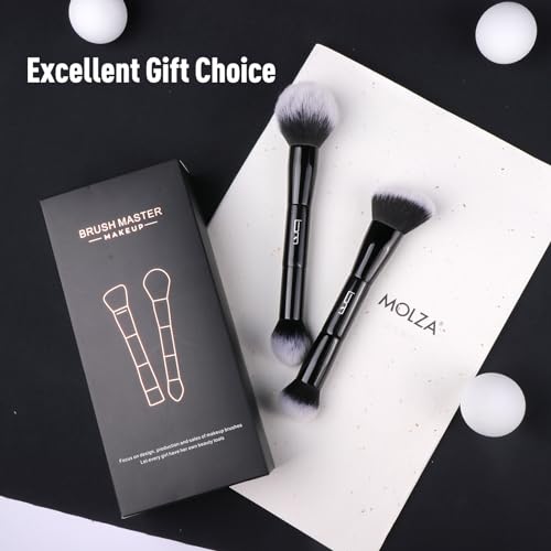 2Pcs Duo End Makeup Brushes, Foundation, Powder, Contour, Concealer, eye makeup Brush, Double-ended Multi-functional Synthetic Cosmetic Tools Makeup Brushes(Black)