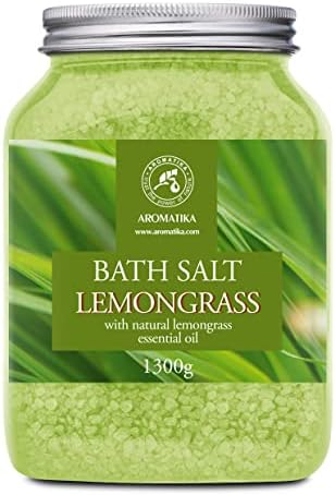 Bath Salts w/Natural Essential Lemongrass Oil 46 Oz (1300g) - Sea Salt Bath for Good Sleep - Bathing - Body Care - Wellness - Beauty - Relaxation - Aromatherapy - Spa - Bath Supplement