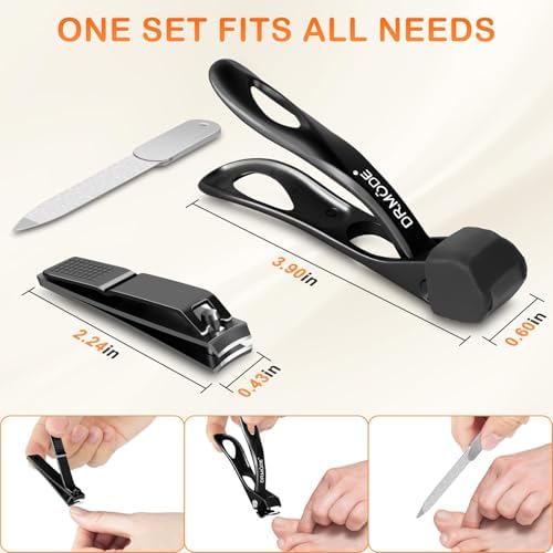 Toenail Clippers for Seniors Thick Toenails, Slanted Angled Head Large Nail Clippers Set for Men, Ultra Sharp Fingernail Clipper with File, Heavy Duty Toe Nail Clippers with Wide Jaw