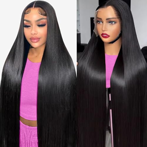 32 Inch 13x6 Lace Front Wigs Human Hair Pre Plucked 100 Percent Human Hair Wig Straight Hd Lace Frontal Wigs Human Hair Glueless Wigs Human Hair for Women Natural Color
