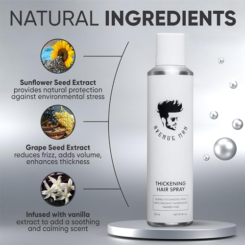 Avenue Man Hair Thickening Spray for Men - Professional Volumizing & Strong Hold Texturizing Spray for Men - Humidity Resistant & Easy Rinse Formula - Long-Lasting Mens Hairspray Extra Hold - 8.5 oz