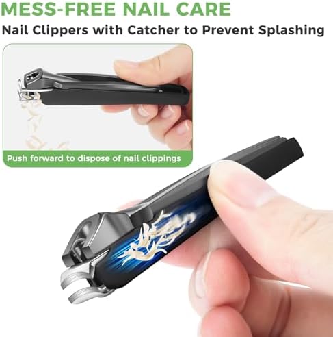 Toenail Clippers for Thick Toenails for Seniors, Angled Head Large Toe Nail Clippers for Men, Heavy Duty Fingernail Clipper with Catcher, Ultra Sharp Big Nail Cutters Set with Long Handle, Wide Jaw