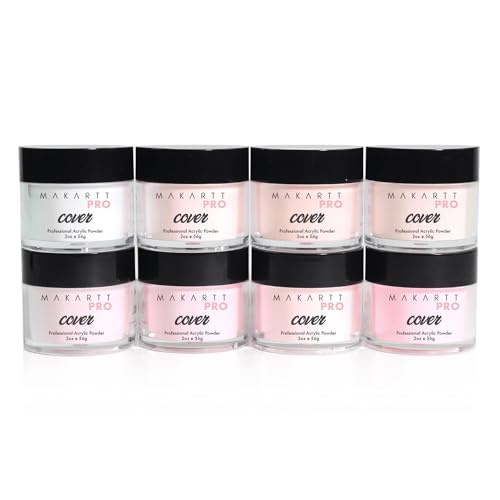 Cool Tone Acrylic Powder Collection - Essential Nude and Pink Cover Powder - Smooth Application - Professional Quality for Nail Technicians - Beginner Friendly - 8-Piece Set with 2oz/56g