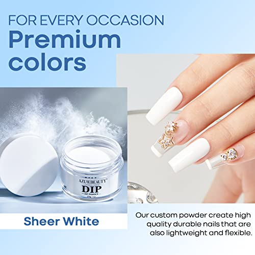 AZUREBEAUTY Dip Powder Bright White Color, Basic Nail Dipping Powder French Nail Art Starter Manicure Salon DIY at Home, Odor-Free and Long-Lasting, No Needed Nail Lamp Curing, 1 Oz