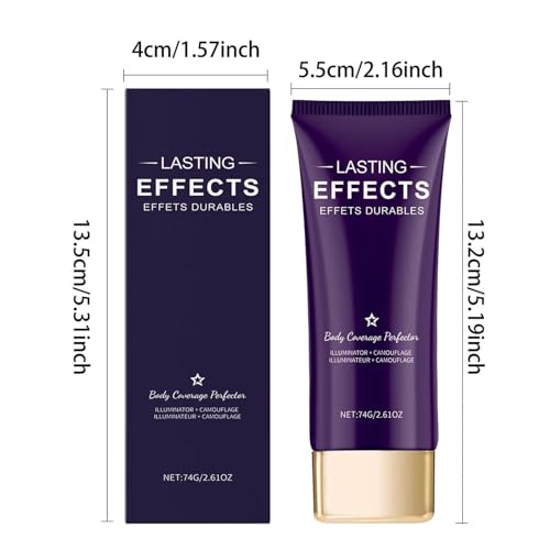 Beauty Body Coverage Perfector with Brush, 2-in-1 Body Camouflage and Illuminator, All over Complexion Perfector with Brush, Long-Lasting Natural Gloss Body Concealer (Dark skin color)