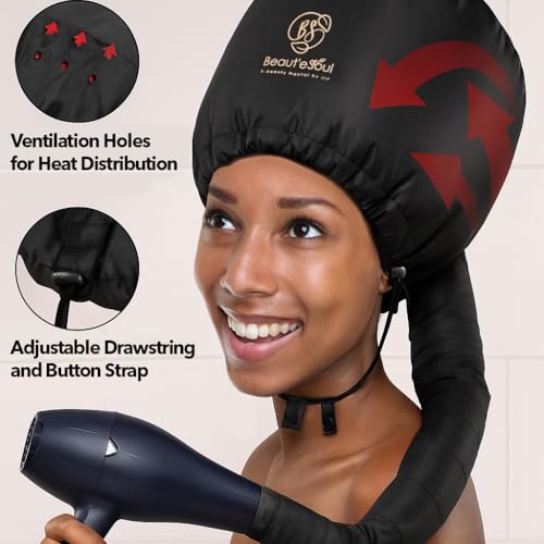 BEAUT'E SEOUL Bonnet Hair Dryer Attachment – Large Soft Hood for Handheld Blow Dryers, Deep Conditioning Cap for Natural Curly Hair, Quick Drying & Hair Treatment