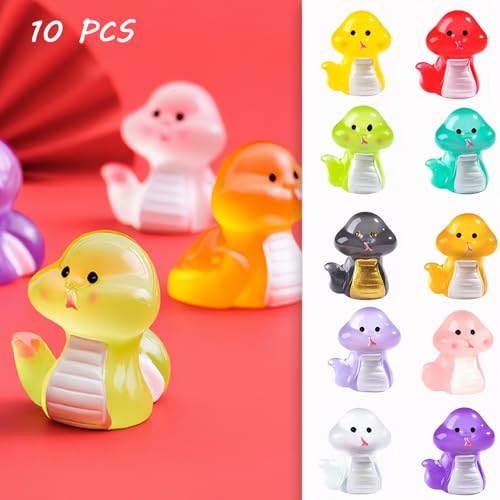 10Pcs Mini Resin Animals, Luminous Tiny Resin Animals, Glow in The Dark Miniature Snakes Figurines for Aquarium Fish Tank Potted Micro Fairy Garden Dollhouse Decorations