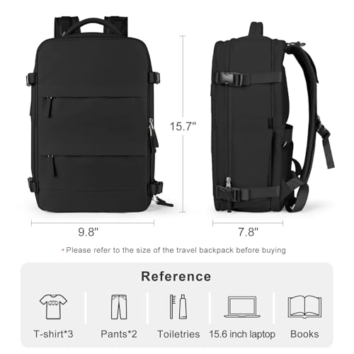 coofay Black Travel Backpack Carry on Flight Approved Mochila De Viaje Personal Item Backpack for Airlines Frontier Airlines Personal Item Bag Large Backpack for Travel Backpacks for Men Women