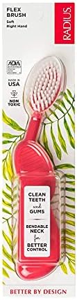 RADIUS Toothbrush, Flex Brush, Soft Bristles, Right Handed, Watermelon Brush with White Bristles, BPA Free & ADA Accepted, Pack of 1