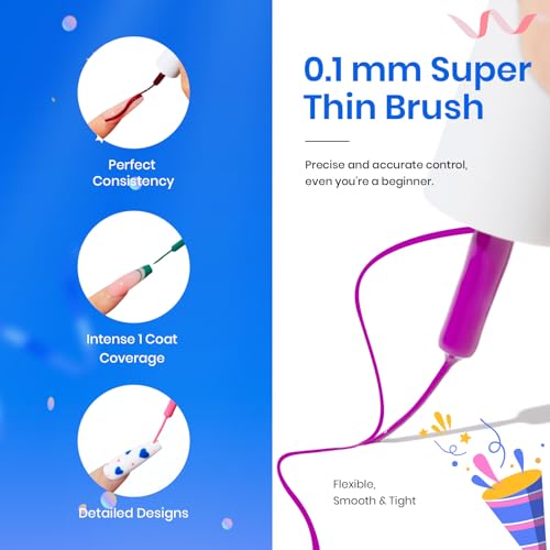 beetles Gel Polish Nail Art Gel Liner Nail Polish Set- 20 Colors Liner Gel Polish Pink Blue White Red Brown Glitter Gel Nail polish Soak Off UV Gel Built Thin Nail Brush in Bottle Gifts for Women