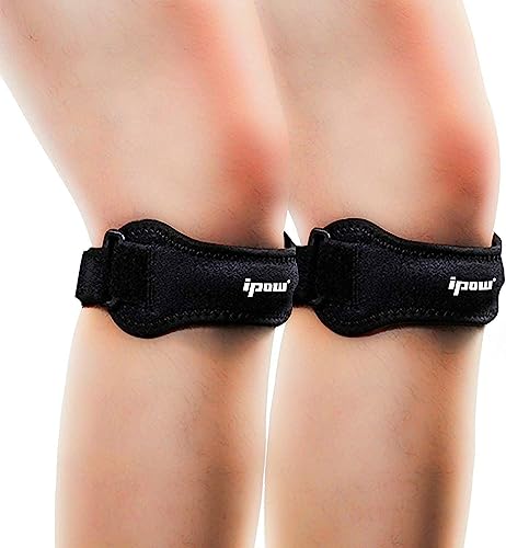 IPOW 2 Pack Small Patella Stabilizer Knee Strap for Teenagers Kids, Knee Band for Soccer, Basketball, Running, Jumpers Knee, Tennis, Tendonitis, Volleyball & Squats, Black
