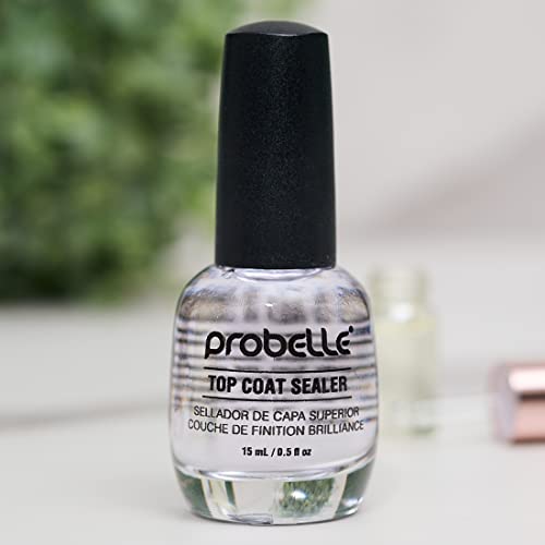 Probelle Top Coat Sealer, Quick Dry Nail Polish Top Coat, High Shine Glossy Nail Finish, Instantly Forms Clear Barrier For Enamel Protection, Fast Dry Manicure, Long Lasting Results, 0.5 fl oz/ 15 mL