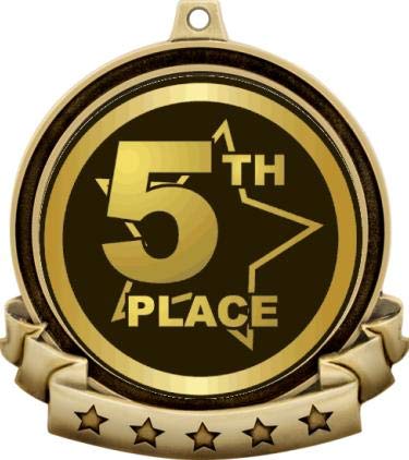 5th Place Medals - 2.5" Gold Fifth Place Medal Award Includes Red White and Blue Neck Ribbon, Great Fifth Place Awards 5 Pack Prime