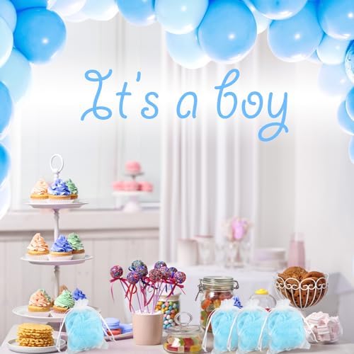 24 Sets Baby Shower Favors for Guests Include Bath Sponge Loofahs, Thank You Cards, White Organza Bags for Baptism Baby Shower Gender Reveal Birthday(Blue)