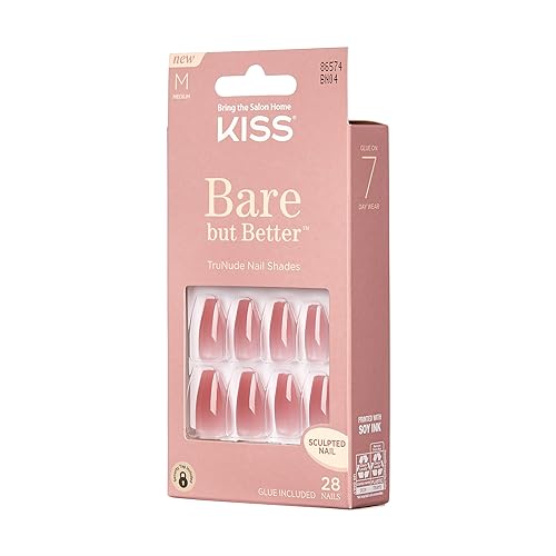 KISS Bare But Better TruNude Fake Nails Nude Nail Shades Manicure Set, 'Nude Nude', 28 Chip Proof, Smudge Proof Glue-On Nails