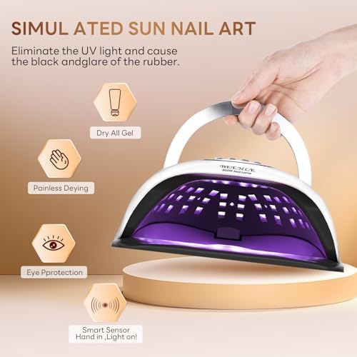 300W Nail Lamp Gel Nail Lamp Nail Dryer UV Lamps with 72 Led Beads for Gel Nails, LED Nail Lamp with Automatic Sensor / 4 Timer Setting, Home and Salon