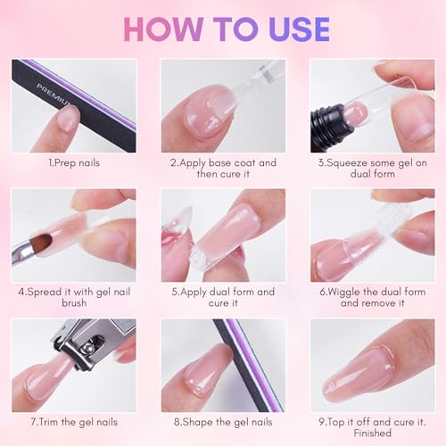Makartt Poly Nail Gel Set Clear Nude Pink 2PCs 50ML Gel Builder for Extension Natural-Looking Nail Strengthener 3D Diy Hard Gel Manicures Home Salon