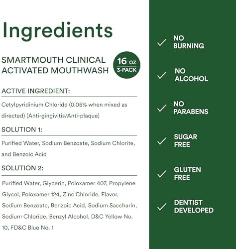SmartMouth DDS Activated Clinical Mouthwash - for Fresh Breath - Clinical Strength Mouthwash for Gum Health, Gingivitis & More - Clean Mint Flavor, 16 fl oz (3 Pack)