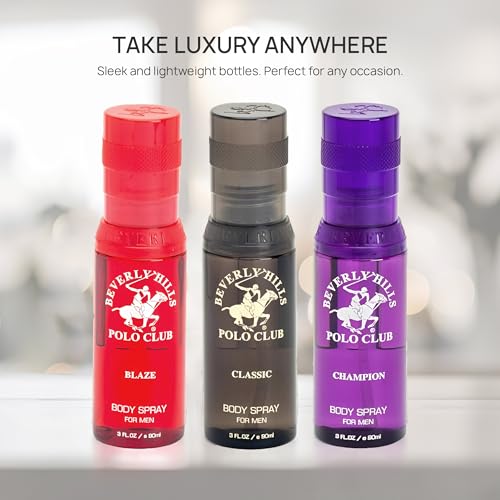 Beverly Hills Polo Club Men's Body Spray Collection Gift Set Featuring Luxury Designer Cologne Scents for Long Lasting Freshness BHPC 3 oz 3 Count (Gold)