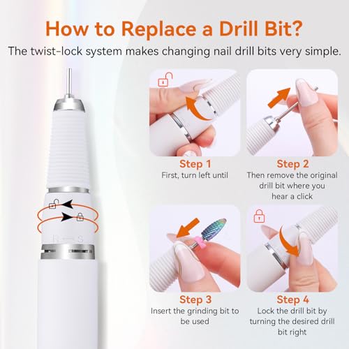 MAKARTT 30000RPM Electric Handpiece for Up200 Nail Drill Machine Professional E File 3 Pins White