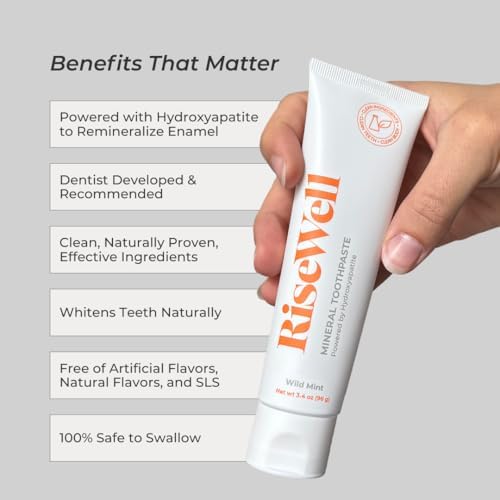 RiseWell Mineral Toothpaste - All Natural Toothpaste with Hydroxyapatite - Made in The USA, No Added Fluoride, SLS-Free - for a Stronger and Healthier Teeth, Wild Mint, 3.4 Oz