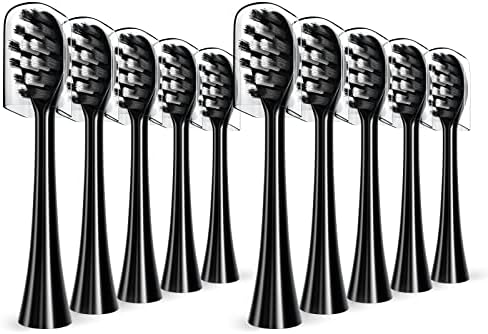 Replacement Toothbrush Heads Compatible with Gleem Electric Toothbrush, W Shape Design Planted with Nylon Bristle Black 10 Pack (Black)