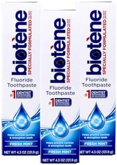 biotène Gentle Formula Fluoride Toothpaste, Fresh Mint 4.3 oz ( Pack of 3), (PPAX1366750)