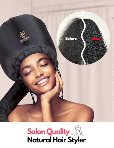 BEAUT'E SEOUL Bonnet Hair Dryer Attachment – Large Soft Hood for Handheld Blow Dryers, Deep Conditioning Cap for Natural Curly Hair, Quick Drying & Hair Treatment