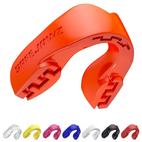 SAFEJAWZ Mouthguard Slim Fit, Adults and Junior Mouth Guard with Case for Boxing, Basketball, Lacrosse, Football, MMA, Martial Arts, Hockey and All Contact Sports (Orange)