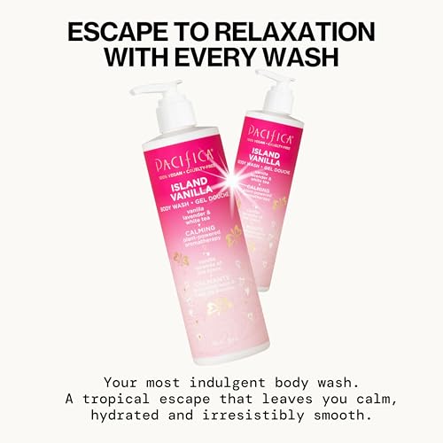 Pacifica Island Vanilla Body Care Set – Body Wash & Body Lotion Duo for Dry Skin, Nourishing Vanilla Bath Set, Moisturizing Sulfate-Free Cleanser and Hydrating Lotion, Vegan & Cruelty-Free