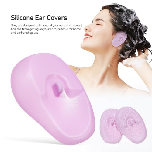 4 Pairs Silicone Ear Covers for Hair Dye, Shower, Swimming - Reusable Ear Protectors for Home and Salon Use (Purple and Green)