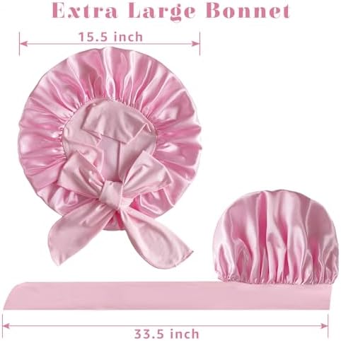 2Pack Bonnet with Tie Band, Satin Silk Bonnet for Sleeping, Sleep Bonnets for Women, Large Sleep Cap for Braids Curly Hair