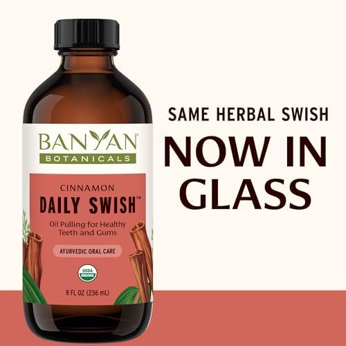 Banyan Botanicals Cinnamon Daily Swish – Organic Ayurvedic Pulling Oil with Coconut Oil – Mouthwash for Fresh Breath and Sparkling Oral Health* – 8 oz – Non GMO Sustainably Sourced Vegan