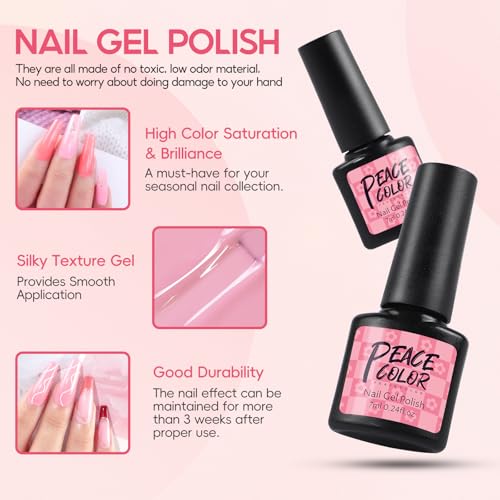 PEACECOLOR 38PCS Gel Nail Polish Kit with U V Light 20 Colors White Nude Pink Brown Green Red Gray Gel Manicure Starter Set Base Glossy/Matte/Glitter Top Coat All Season Home Salon