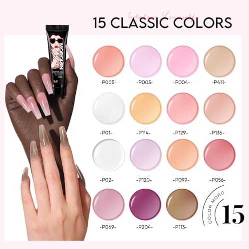 Poly Gel Nail Kit for Beginners: 15 Colors Gel Extension Nail Starter Kit with Slip Solution U V Light for Women Girls at Home DIY
