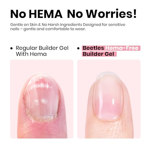 Beetles Builder Gel for Nails Hema-Free,2PCS 7 in 1 Clear & Nude Strengthener Gel for Building Nail Apex & Extension LED Lamp Cured Sensitive Nails Friendly for Beginners & DIY Salon Manicure