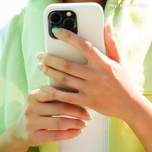 Semi Cured Gel Nail Strips | No LED Lamp Needed | Solid, Green, Spring | Easy Apply & Remove, Salon Quality | Includes 28 Strips, 1 Prep Pads, Nail File & Wooden Stick - Hey, Matcha Girly